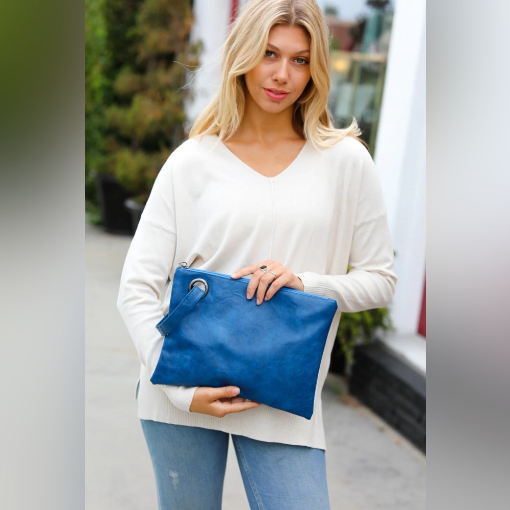 Cobalt Faux Leather Clutch Handle Bag